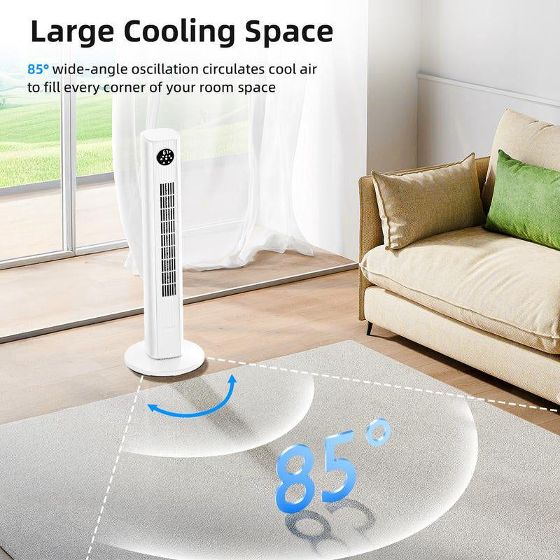 Antarctic Star Tower Fan Portable Electric 65° Oscillating Fan Quiet Cooling Remote Control Standing Bladeless Floor Fans 3 Speeds Wind Modes 12H Timer Bedroom Office